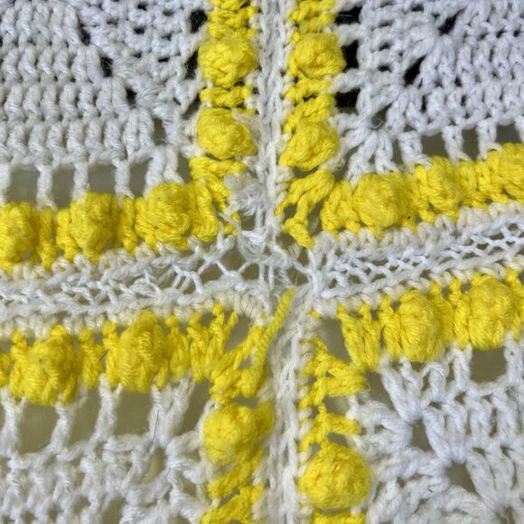Vintage Handmade Crochet 3D Yellow Rose Granny Square Afghan Blanket 88”x63” - Picture 7 of 7